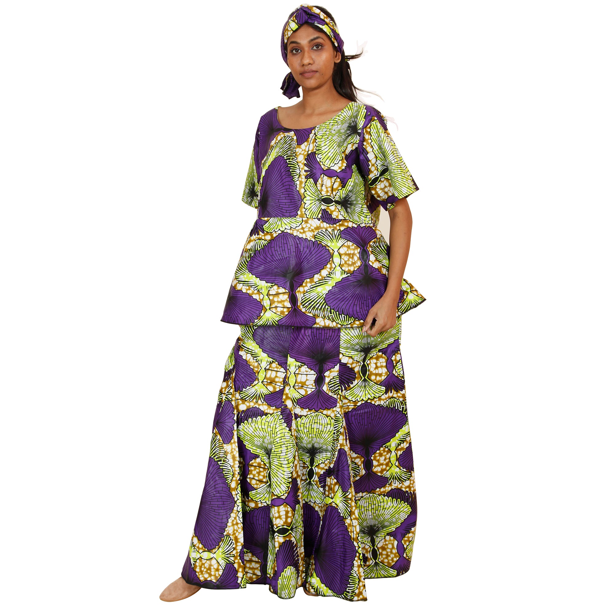 Women's Short Sleeve Peplum Blouse Skirt Set - FI-3007