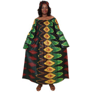 Women's PLUS SIZE Off Shoulder Smocking Bell Sleeve Maxi Dress -- FI-50081