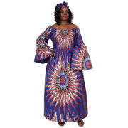 Women's PLUS SIZE Off Shoulder Smocking Bell Sleeve Maxi Dress -- FI-50081