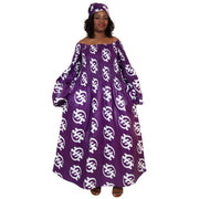 Women's PLUS SIZE Off Shoulder Smocking Bell Sleeve Maxi Dress -- FI-50081