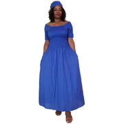 Women's Rayon Smocking Short Sleeve Dress with Headwrap -- FI-R50071