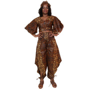 Women's Ruffle Sleeve Wrap Blouse Pant Set - FI-4037