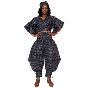 Women's Ruffle Sleeve Wrap Blouse Pant Set - FI-4037