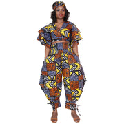 Women's Ruffle Sleeve Wrap Blouse Pant Set - FI-4037