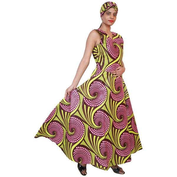 Women's V-Neck Cut Sleeves Maxi Dress -- FI-55 C/S