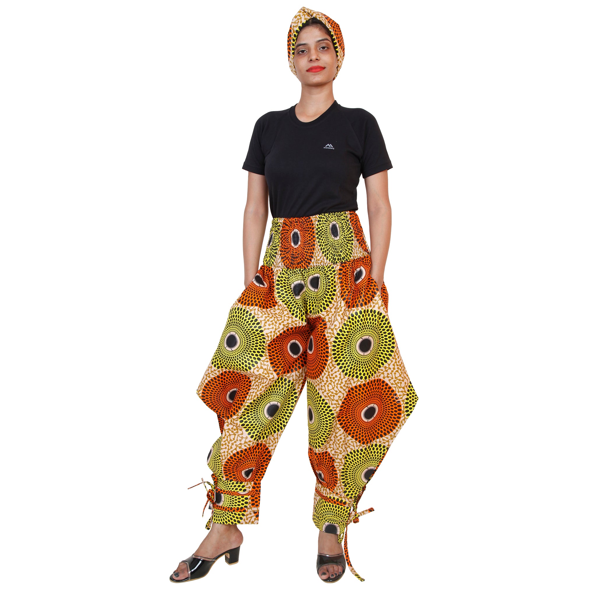 Women's High Waisted Printed Baggy Pants With Tie - FI-140