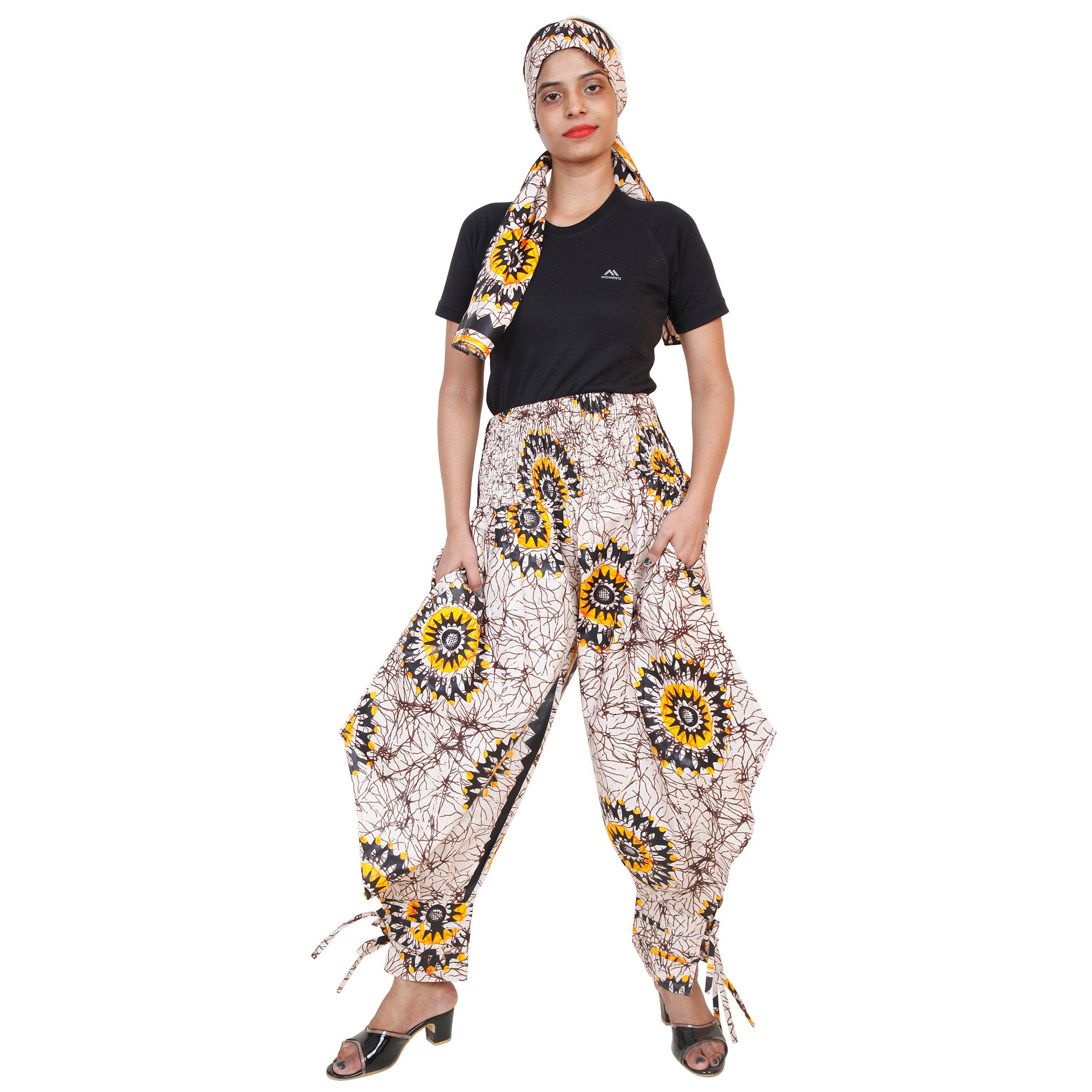 Women's High Waisted Printed Baggy Pants With Tie - FI-140