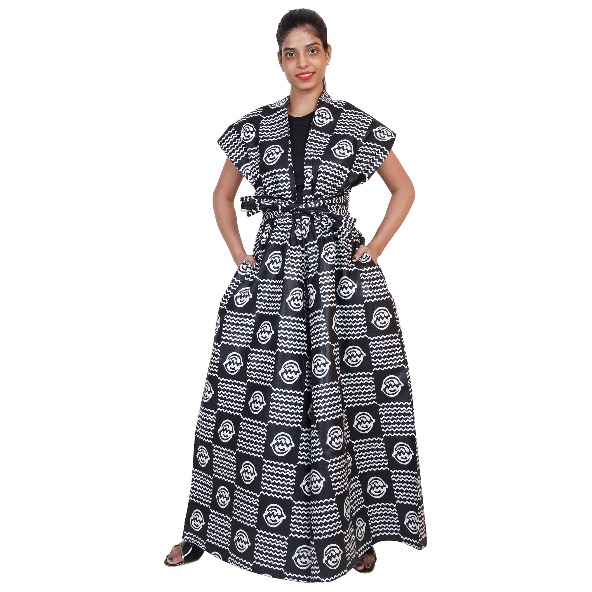 Printed Wide Leg Pants with Wrap Tie FI-67