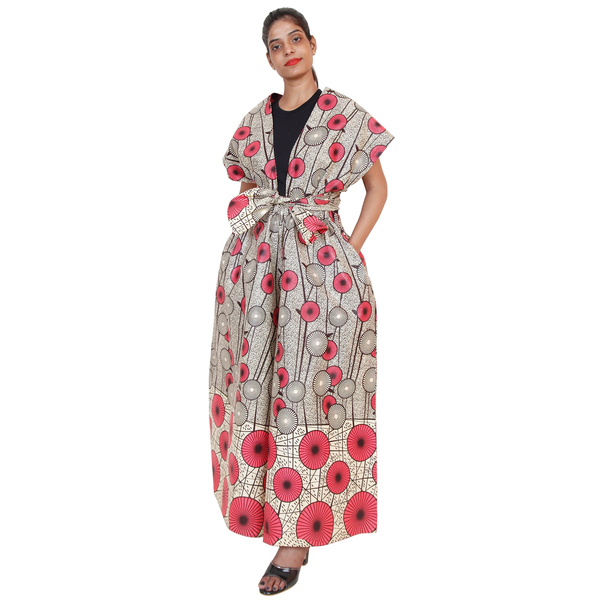 Printed Wide Leg Pants with Wrap Tie FI-67