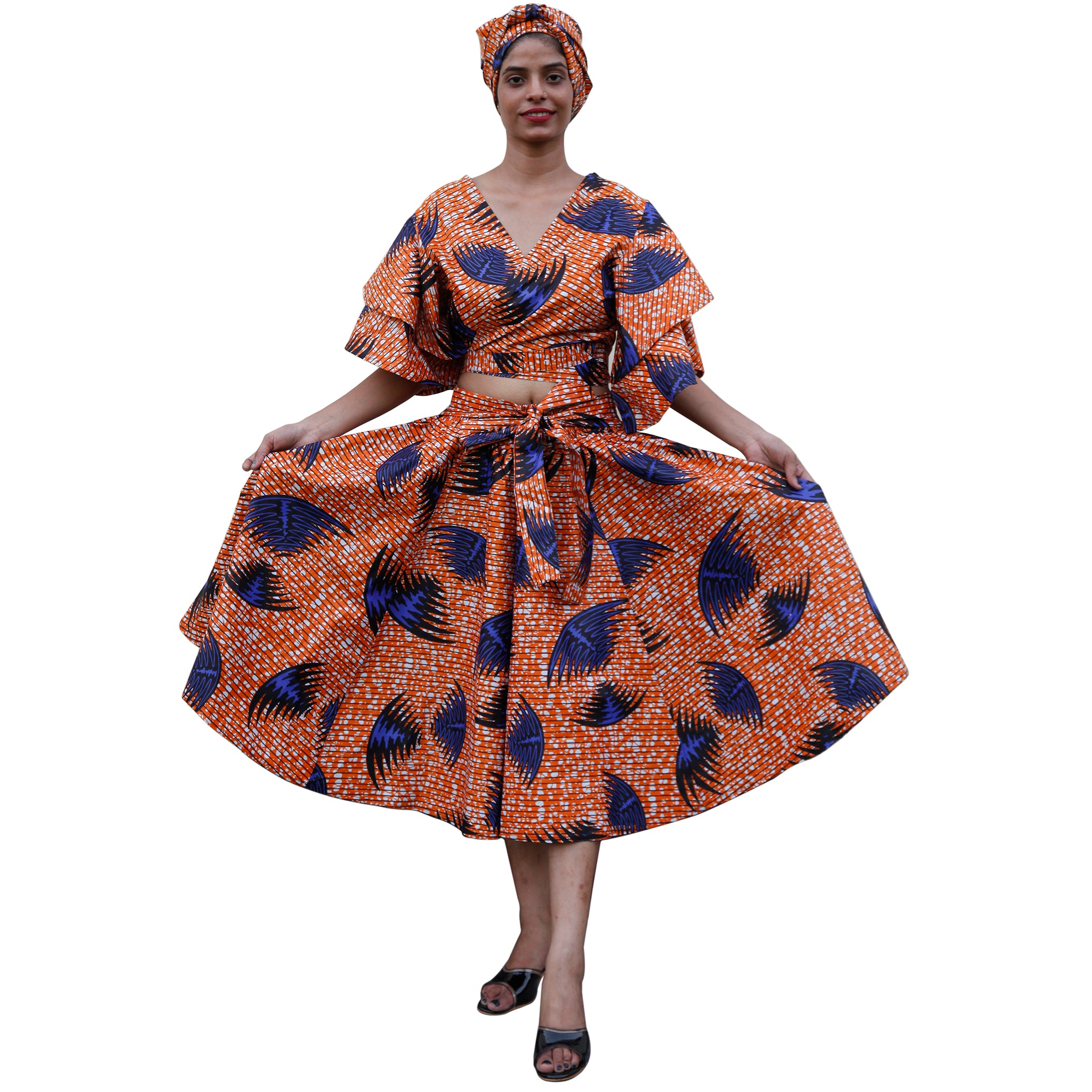 Women's Frill Sleeve Crop Top and Short Skirt Set -- FI-4036