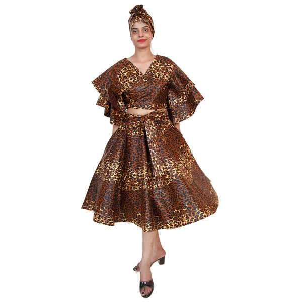 Women's Frill Sleeve Crop Top and Short Skirt Set -- FI-4036