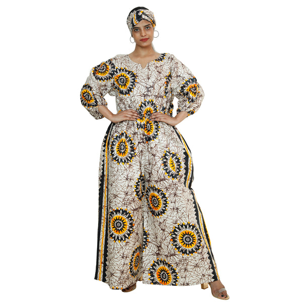 Women's Printed Bubble Sleeve Jumpsuit - FI-5101