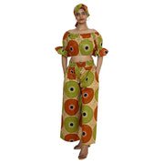 Women's Printed Off Shoulder Crop Top with Pants Set -- FI-4039