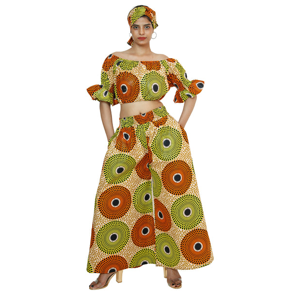 Women's Printed Off Shoulder Crop Top with Pants Set