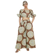 Women's Printed Off Shoulder Crop Top with Pants Set -- FI-4039