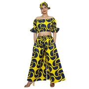 Women's Printed Off Shoulder Crop Top with Pants Set -- FI-4039