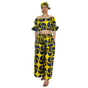Women's Printed Off Shoulder Crop Top with Pants Set -- FI-4039