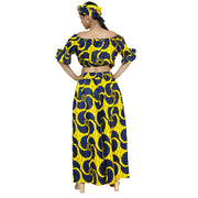 Women's Printed Off Shoulder Crop Top with Pants Set -- FI-4039