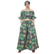 Women's Printed Off Shoulder Crop Top with Pants Set -- FI-4039