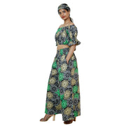 Women's Printed Off Shoulder Crop Top with Pants Set -- FI-4039
