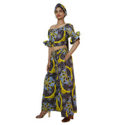 Women's Printed Off Shoulder Crop Top with Pants Set -- FI-4039