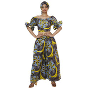 Women's Printed Off Shoulder Crop Top with Pants Set -- FI-4039
