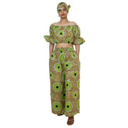 Women's Printed Off Shoulder Crop Top with Pants Set -- FI-4039