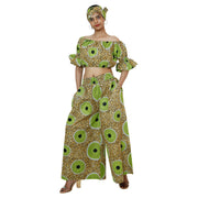Women's Printed Off Shoulder Crop Top with Pants Set -- FI-4039