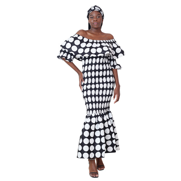 Women's Off Shoulder Short Sleeve Smocking Maxi Dress -- FI-50077HS