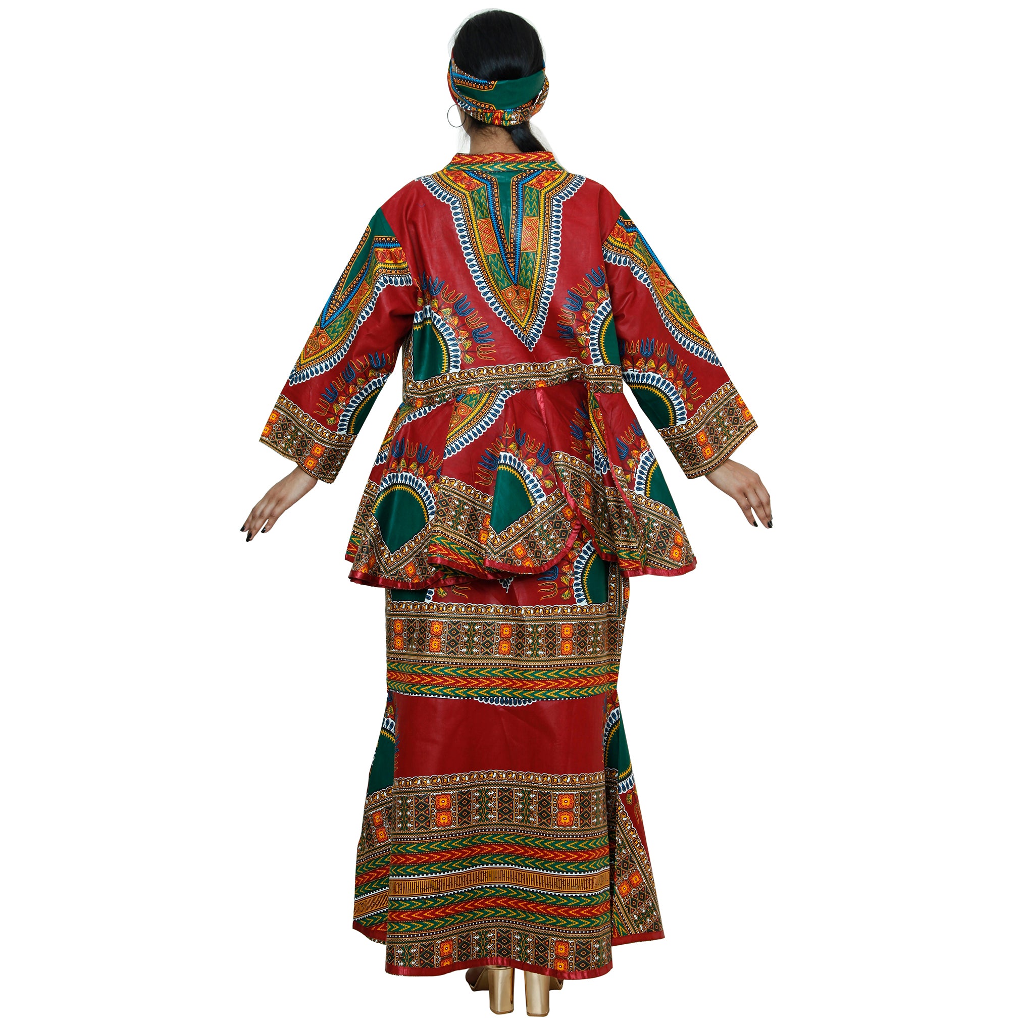 African Stars African Women s Dashiki Long Sleeve Peplum Skirt Set I