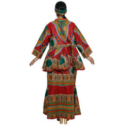African Women's Dashiki Long Sleeve Peplum Skirt Set -- FI-3009D