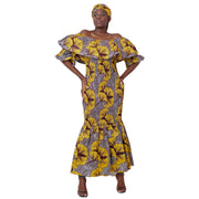 Women's Off Shoulder Short Sleeve Smocking Maxi Dress -- FI-P50077 HS