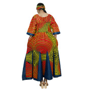 Women's Printed and Denim Long Sleeve Maxi Dress -- FI-3035