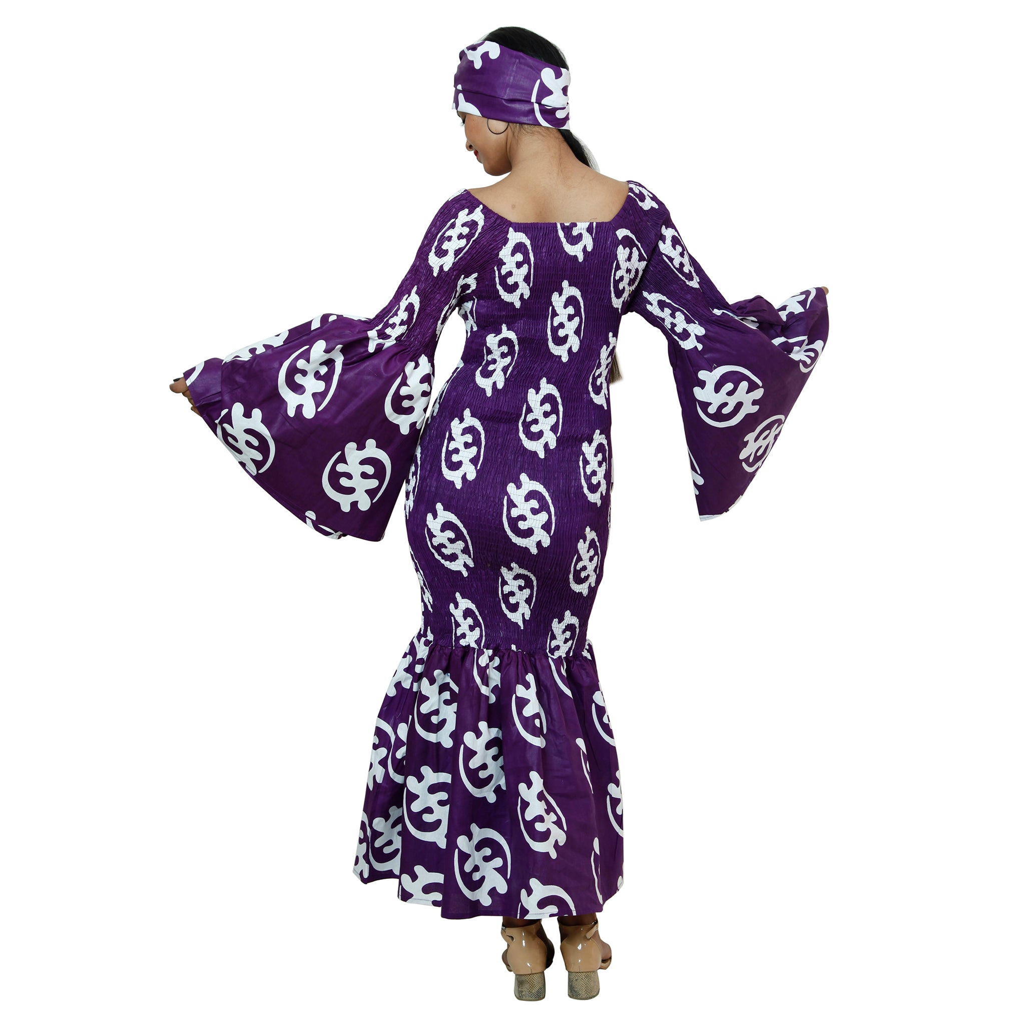 Women's Smocking Wide Bell Sleeve Fishtail Maxi Dress - FI-P50075