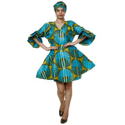 Women's Ruffle Sleeve Short Wrap Dress with Headwrap -- FI-73P