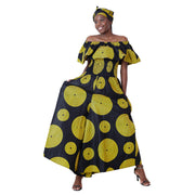 Women's African Printed Off Shoulder Jumpsuit -- FI-3132
