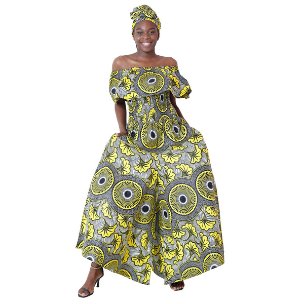 Women's African Printed Off Shoulder Jumpsuit -- FI-3132