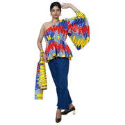 Women's One Shoulder Peplum Blouse with Matching Headwrap -- FI-2065