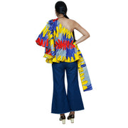 Women's One Shoulder Peplum Blouse with Matching Headwrap -- FI-2065