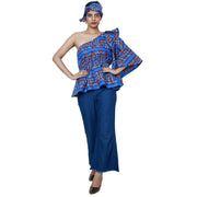 Women's One Shoulder Peplum Blouse with Matching Headwrap -- FI-2065