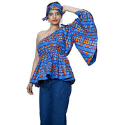 Women's One Shoulder Peplum Blouse with Matching Headwrap -- FI-2065