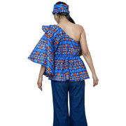 Women's One Shoulder Peplum Blouse with Matching Headwrap -- FI-2065