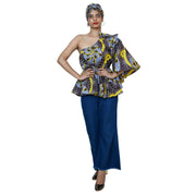 Women's One Shoulder Peplum Blouse with Matching Headwrap -- FI-2065