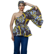Women's One Shoulder Peplum Blouse with Matching Headwrap -- FI-2065