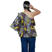 Women's One Shoulder Peplum Blouse with Matching Headwrap -- FI-2065