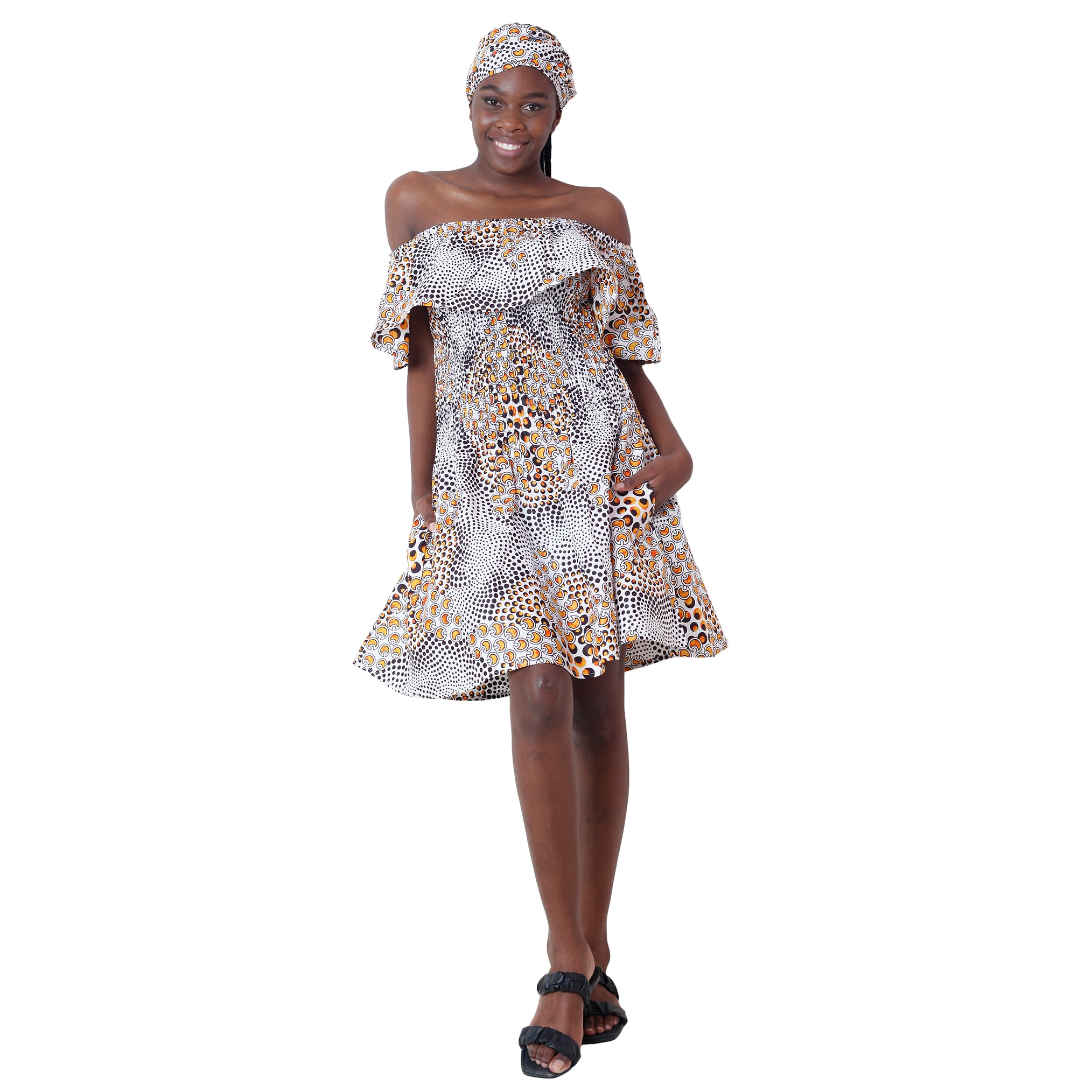 Women's Off Shoulder Smocking Mini Dress -- FI-3014