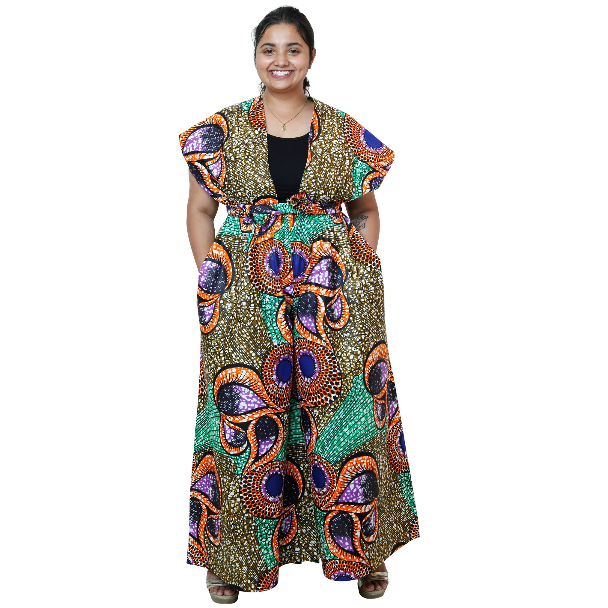 Printed Wide Leg Pants with Wrap Tie FI-67