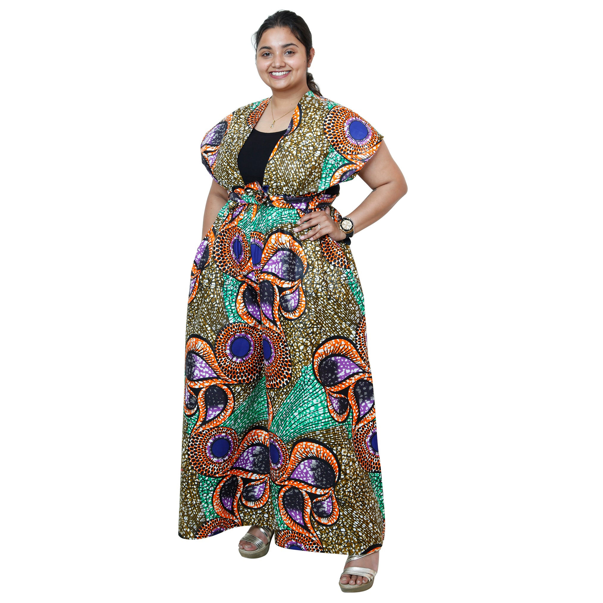 Printed Wide Leg Pants with Wrap Tie FI-67