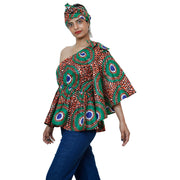 Women's One Shoulder Peplum Blouse with Matching Headwrap -- FI-2065