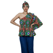 Women's One Shoulder Peplum Blouse with Matching Headwrap -- FI-2065